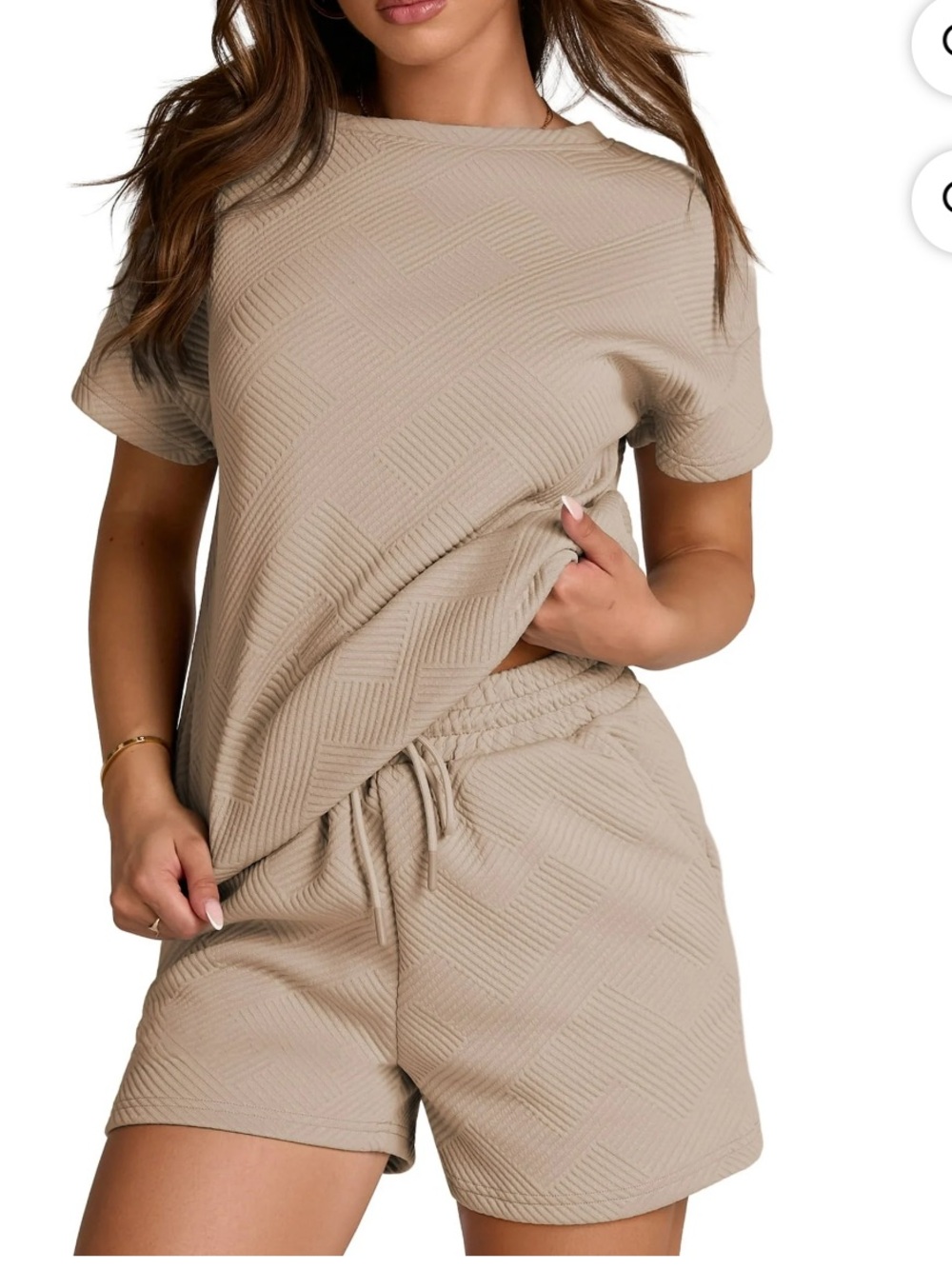 Beige two piece shorts outfit, size Large